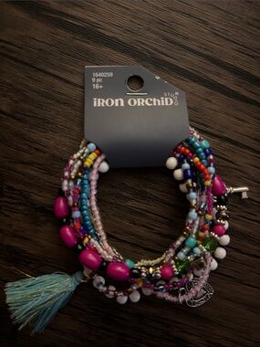 Multicolor Beaded Bracelet with Pink Accents